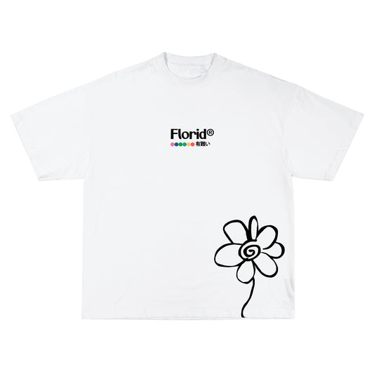 white tshirt, white tee, florid, be grateful t-shirt, flower, sustainable tshirt